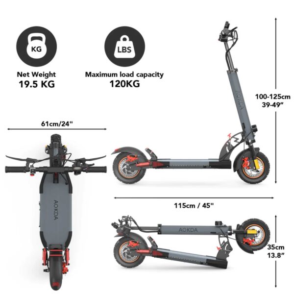Aokda A1 Foldable Electric Scooter – 250W/800W Motor, 48V 10AH Battery, 45Km/h, Dirt Tires - Image 7