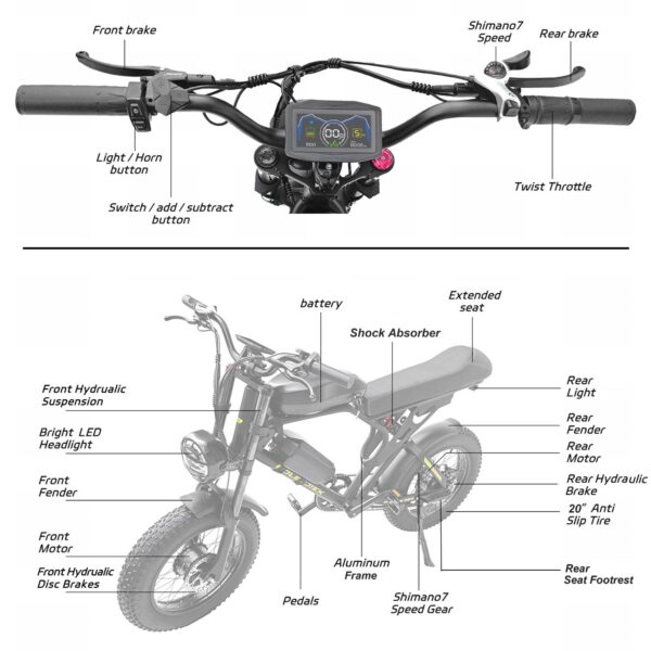 BLJ-F4 High-Performance Electric Bike | Fat Tire, 60KM/h, Dual Suspension, Remote control lock and burglar alarm for added security - Image 3