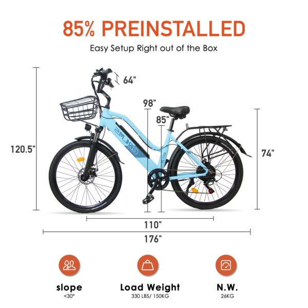 ORLMS City 26 Electric Bike – 500W Motor, 48V 15Ah Battery, 45KM/H Max Speed, 26x1.75 Tires, 5-Speed Gears, Suspension Fork, Urban Commuter eBike, CE & UL Tested! - Image 6