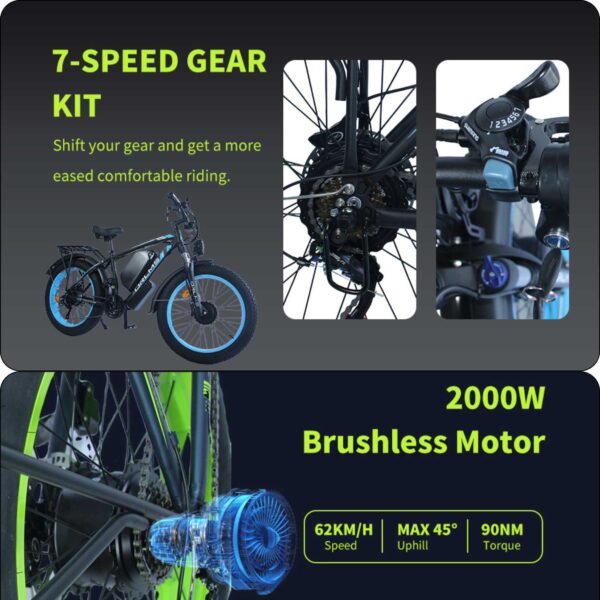 KB T60 Off-Road Electric Bike | 2000W Dual Motors, 62KM/H, 80 Mile Range, Hydraulic Brakes - Image 4