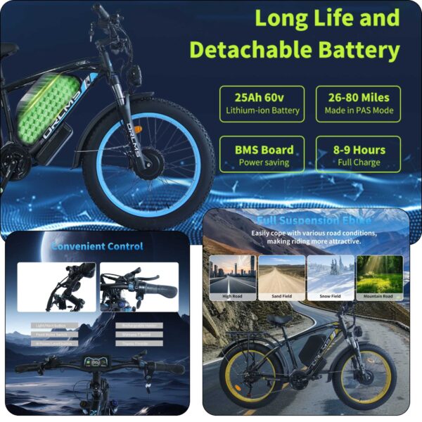 KB T60 Off-Road Electric Bike | 2000W Dual Motors, 62KM/H, 80 Mile Range, Hydraulic Brakes - Image 7