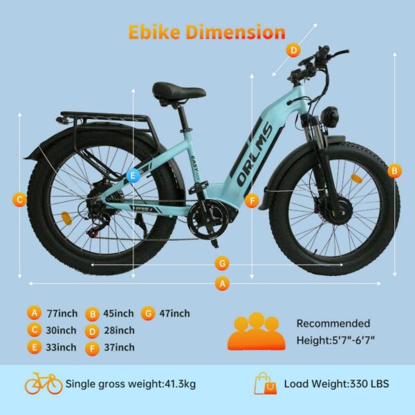 ORLMS MN-6 Dual Motor 3000W Peak Electric Bike – 52V 23Ah Battery, 26x4.0 Fat Tires, 62KM/H Max Speed, Hydraulic Disc Brakes, Full Suspension, 7-Speed Gears, UL & CE Tested! - Image 3