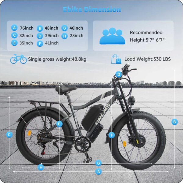 ORLMS MX500 Dual Motor 3000W Peak Electric Bike – 52V 25Ah Battery, 26x4.0 Fat Tires, 62KM/H Max Speed, Hydraulic Disc Brakes, Full Suspension, 7-Speed Gears, UL & CE Tested! - Image 7