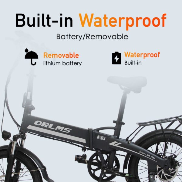 ORLMS S9 Compact Electric Bike – 48V 500W Motor, 13Ah Battery, 20x1.95 Tires, 35KM/H Max Speed, 5-Speed Gears, Lightweight Commuter eBike, CE & UL Tested! - Image 6