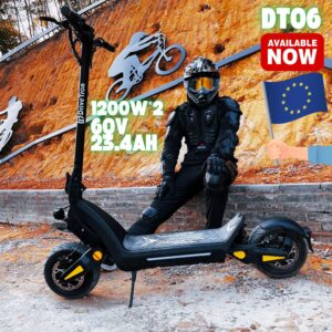 DT06 Dual Drive Electric Scooter – 60V 23.4Ah Battery, 46 MPH Max Speed, Dual 1200W Motors, 11" Tubeless Tires, Double Hydraulic Suspension