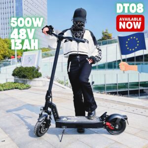 DT08 Electric Scooter – 500W Rear Drive, 48V 13Ah Battery, 25 MPH Max Speed, Spring Suspension, IPX5 Waterproof