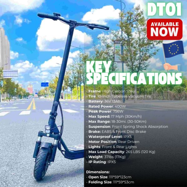 DT01 Electric Scooter – 36V 13Ah | 400W Motor | EU Street Legal - Image 2