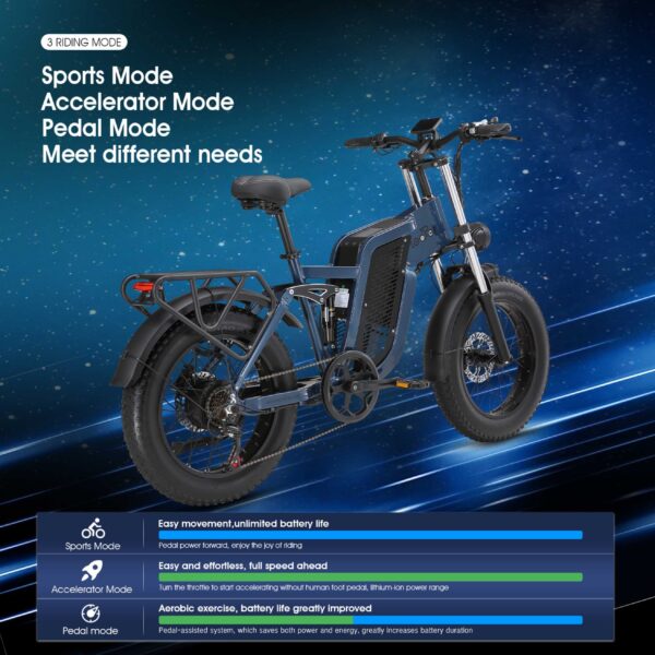 X20Pro 1000W Fat Tire eBike – Dual Suspension, 90km Range, 48V 20AH Battery - Image 8